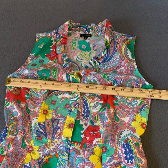 Talbots Flare Floral Paisley Print Button Down Vibrant Tie Waist Dress Pockets - Picture 9 of 10